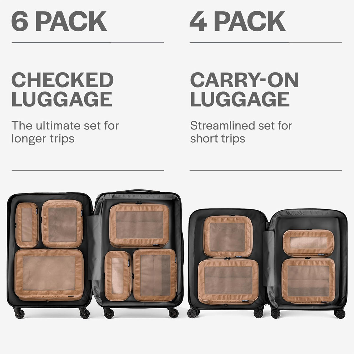 Aerotrunk Compression Packing Cubes for Travel, 6-Pack, Mocha