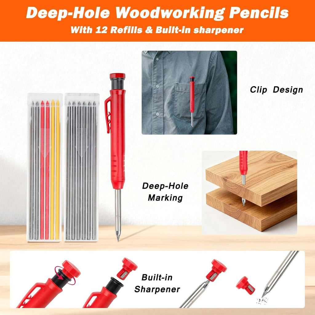 2pcs Rafter Square, 12-inch & 7-inch Carpenter Sqaure Set withWoodworking Pencil, Carpenter Measuring Layout Tool,Aluminum Alloy Triangle Ruler for Woodworking- Imperial