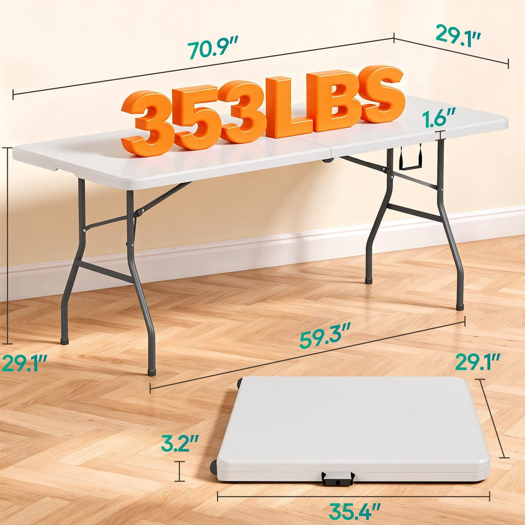 FDW | 6FT Folding Table | White | Portable Plastic Table