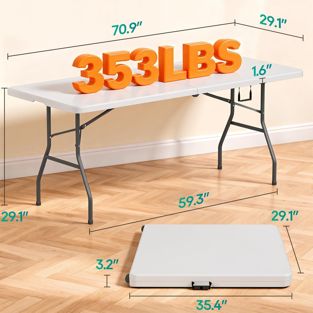 FDW | 6FT Folding Table | White | Portable Plastic Table