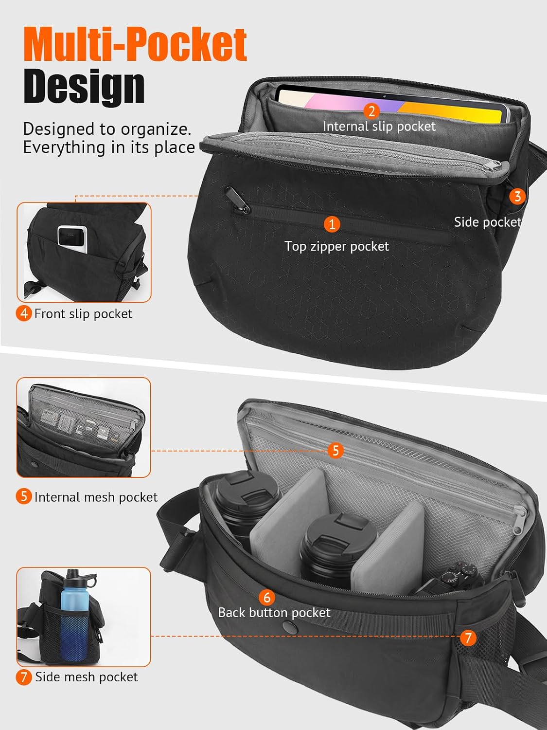 Clezorlaa Camera Sling Bag, Waterproof Camera Bag with Shoulder Strap,Black