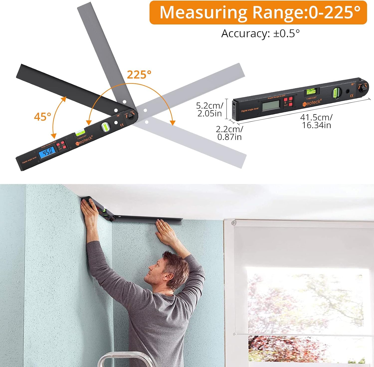 Neoteck 16 inch Digital Angle Finder 225°Aluminum Protractor LCD Backlight