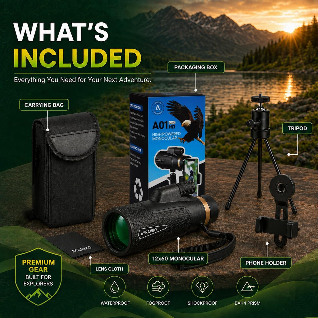 Birthday Gifts for Men Dad Husband Teen, 12x60 Monocular for Outdoor Hiking