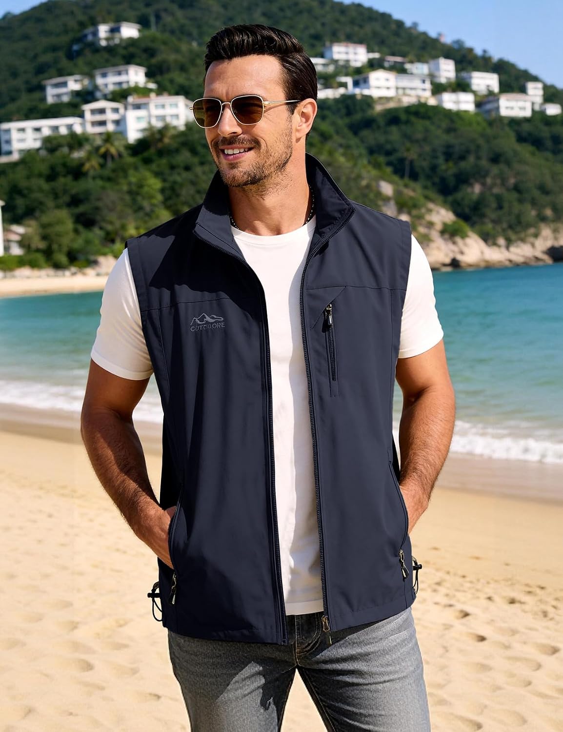 Flygo Mens Summer Lightweight Outdoor Vest Casual Utility Travel Work Fishing Hiking Photo Vest with Pockets