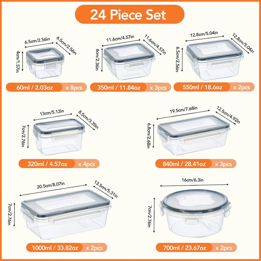 48 Pcs Reusable plastic food storage containers with lids