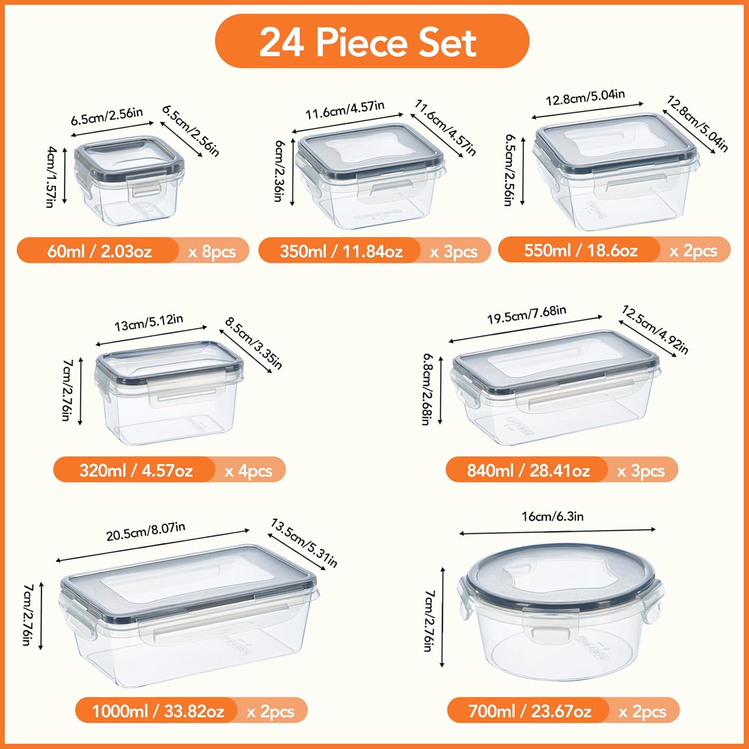 48 Pcs Reusable plastic food storage containers with lids