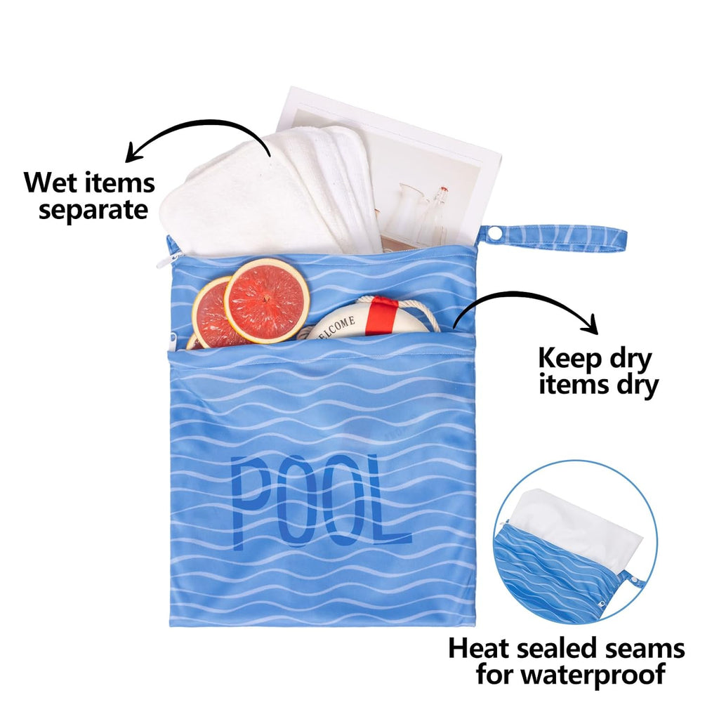 ALVA ALVABABY 2pcs Superior Waterproof Wet Dry Bags,Reusable with Two Zippered Pockets, Baby Cloth Diaper Wet Bags,Travel,Beach,Pool,Daycare,Soiled Baby Items,Yoga Gym Bag,Wet bag for Swimsuit