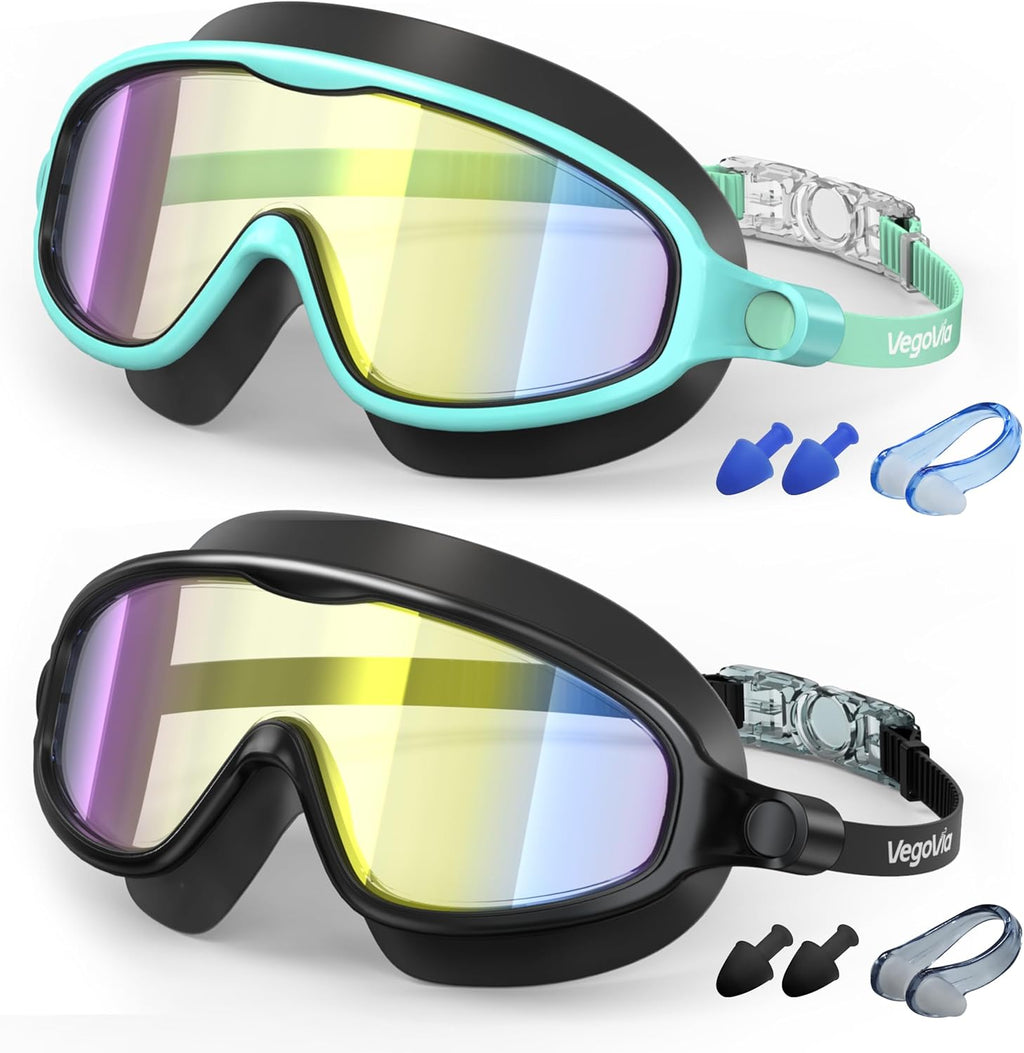 VegoVia 2 Pack Kids Swim Goggles Anti-Fog Wide View