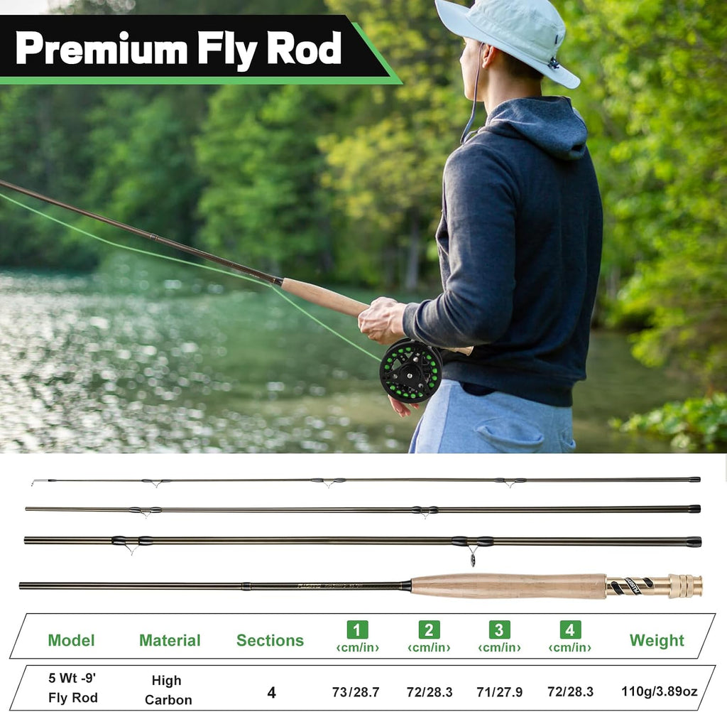 PLUSINNO Fly Fishing Rod and Reel Combo Kit, Fly Fishing Rod for Starters