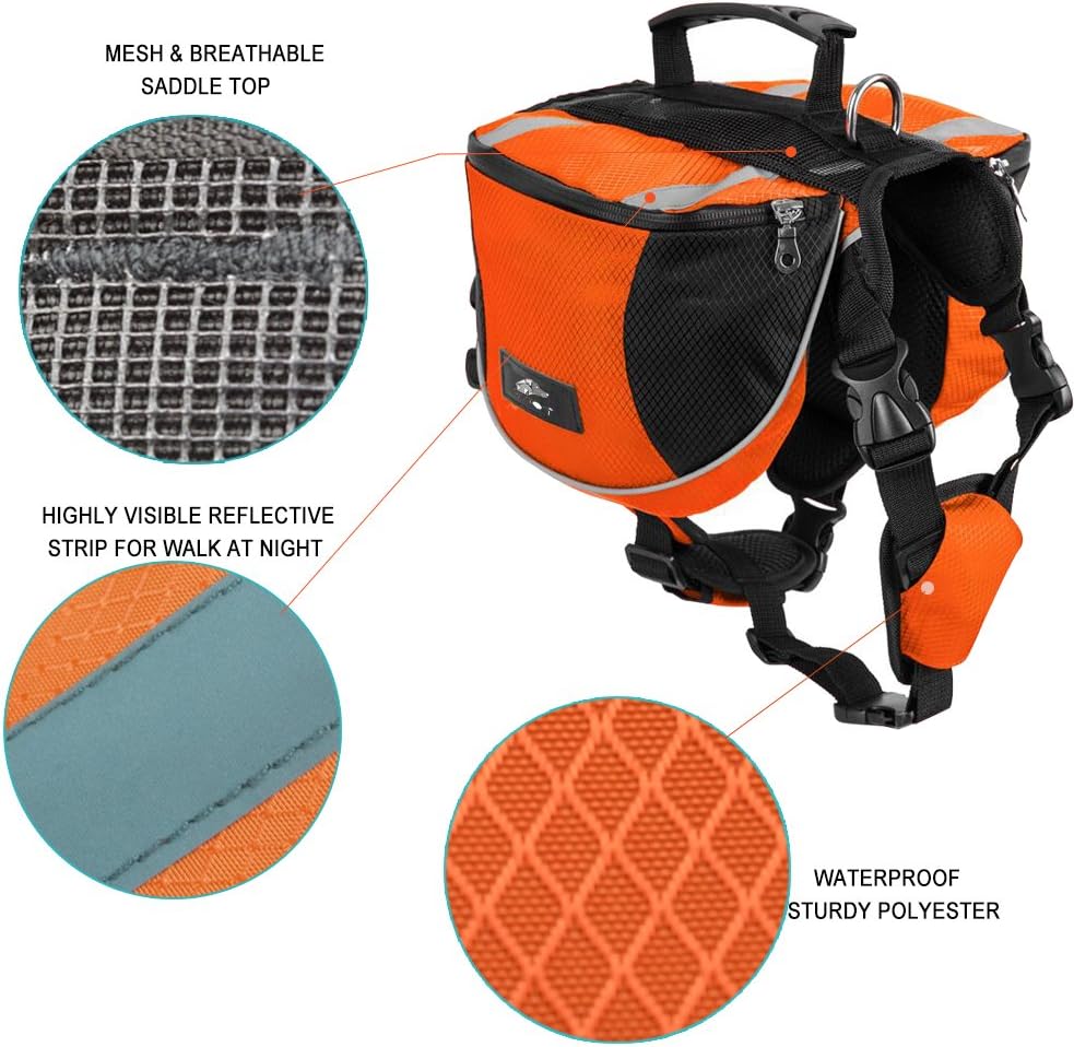 Polyester Dog Saddlebags Pack Hound Travel Camping Hiking Backpack Saddle Bag for Small Medium Large Dogs (Neon Green,M)