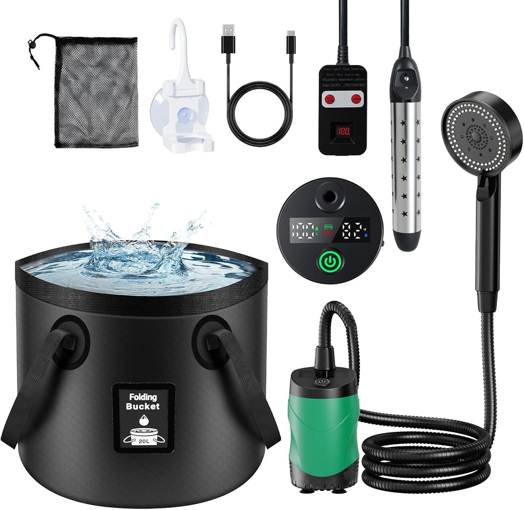 Cothb X Portable Hot Shower Kit with Pump & 1500W Immersion Water Heater