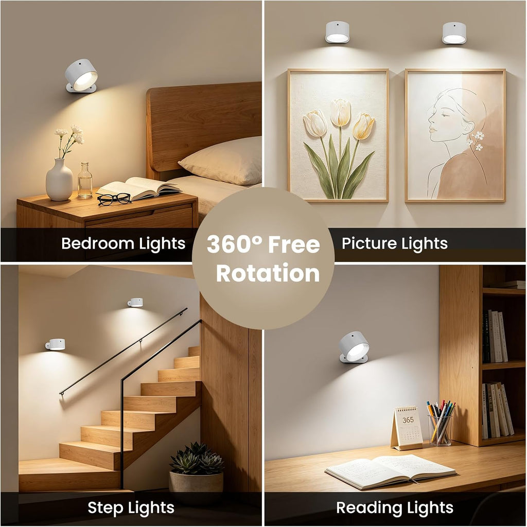 AKSDA 3Pack Battery Operated Wall Sconce, 3 Color Modes 3 Brightness Levels 360°Rotation Lighting Timer Touch & Remote Control, Wall Mounted Lamp LED Wall Lights for Bedroom Reading Bedside (White)