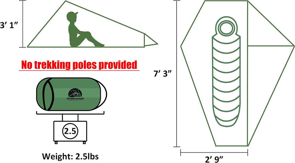 1 Person Trekking Pole Tent, Ultralight Backpacking Hiking Tent (NO Poles)
