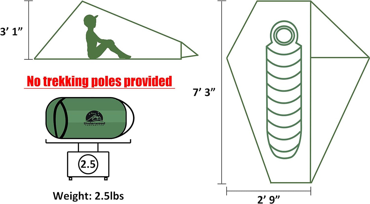 1 Person Trekking Pole Tent, Ultralight Backpacking Hiking Tent (NO Poles)