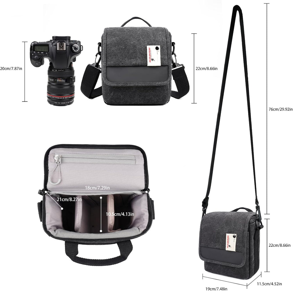 Besnfoto Mirrorless Camera Shoulder Bag Small Messenger Case Waist Bag Compatible for Canon (BlackH, Small)