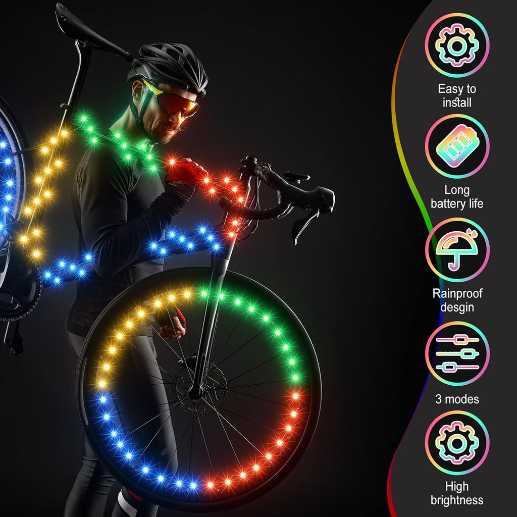Woanger 3 Pcs LED Bike Lights for Night Riding Bicycle Frame and Wheel Lights Battery Powered Bike Accessories Gifts for Adults Riding at Night