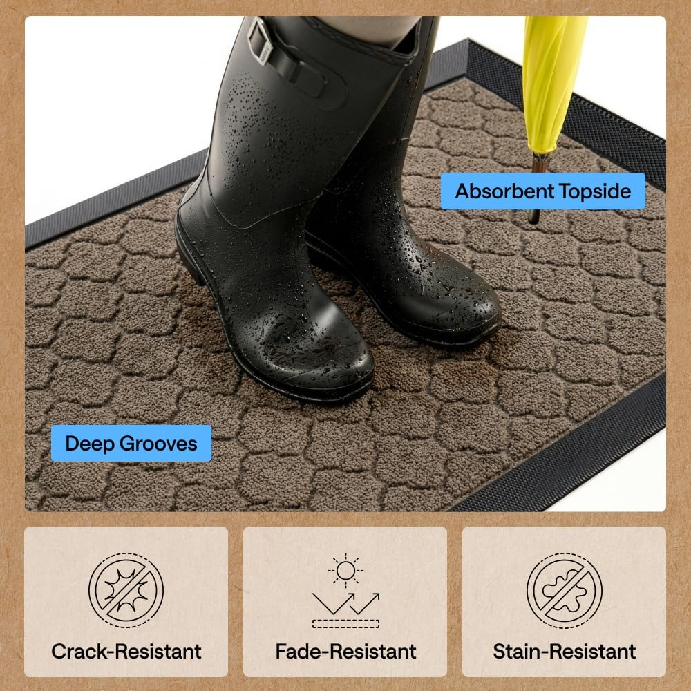 GORILLA GRIP WeatherMAX Door Mat, Indoor Outdoor, 35x23, Beige Quatrefoil