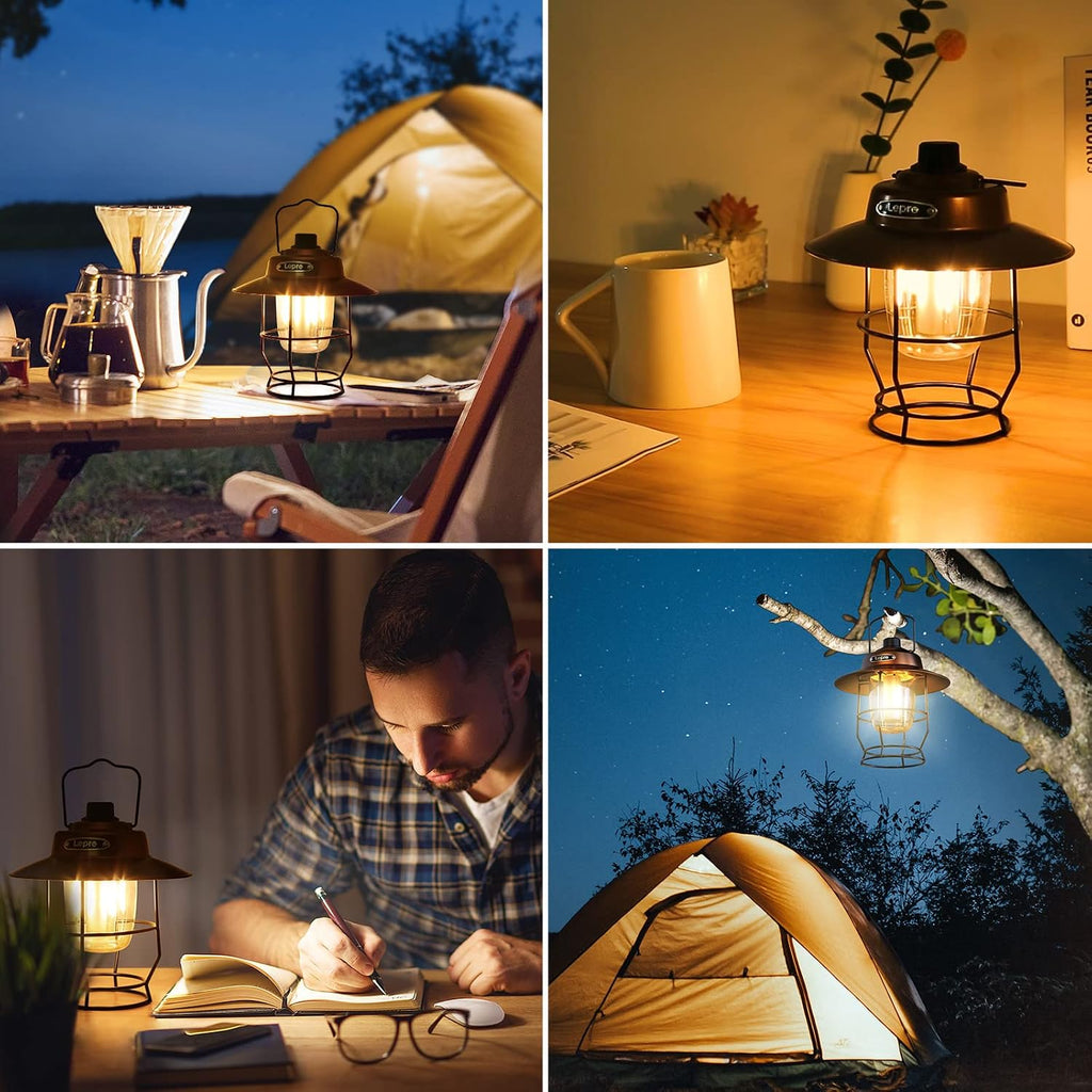 Lepro Vintage LED Camping Lantern Rechargeable, Power Bank, Christmas Decorations, Retro Style, Classic Railroad Lantern with Dimmable Control, Portable Hanging Tent Light for Camping, Power Outages