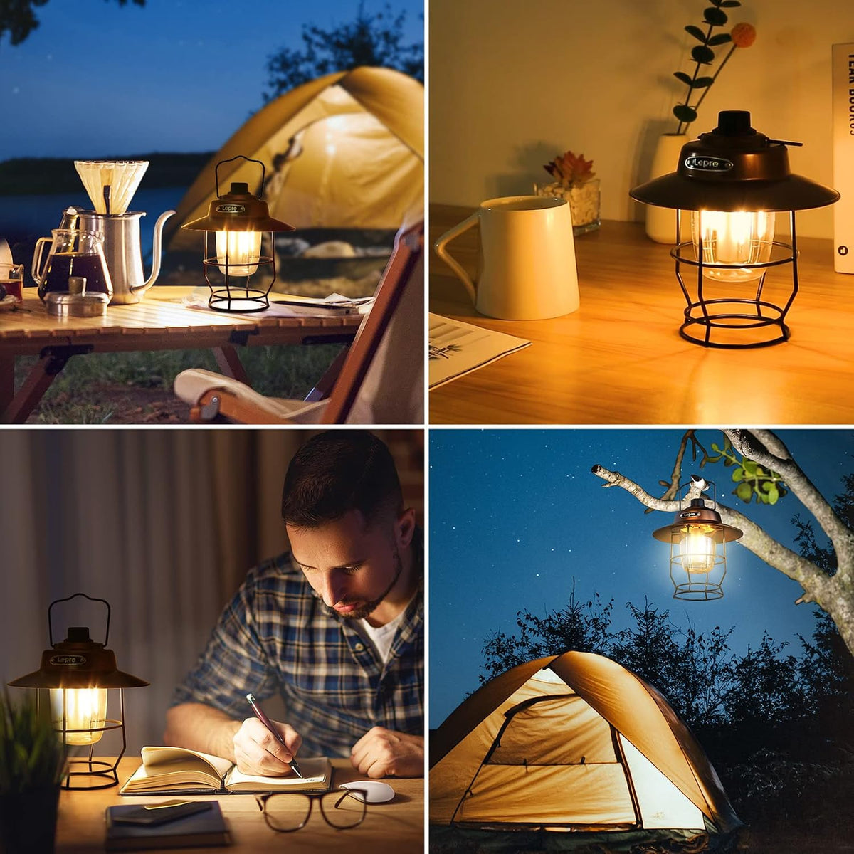 Lepro Vintage LED Camping Lantern Rechargeable, Power Bank, Christmas Decorations, Retro Style, Classic Railroad Lantern with Dimmable Control, Portable Hanging Tent Light for Camping, Power Outages