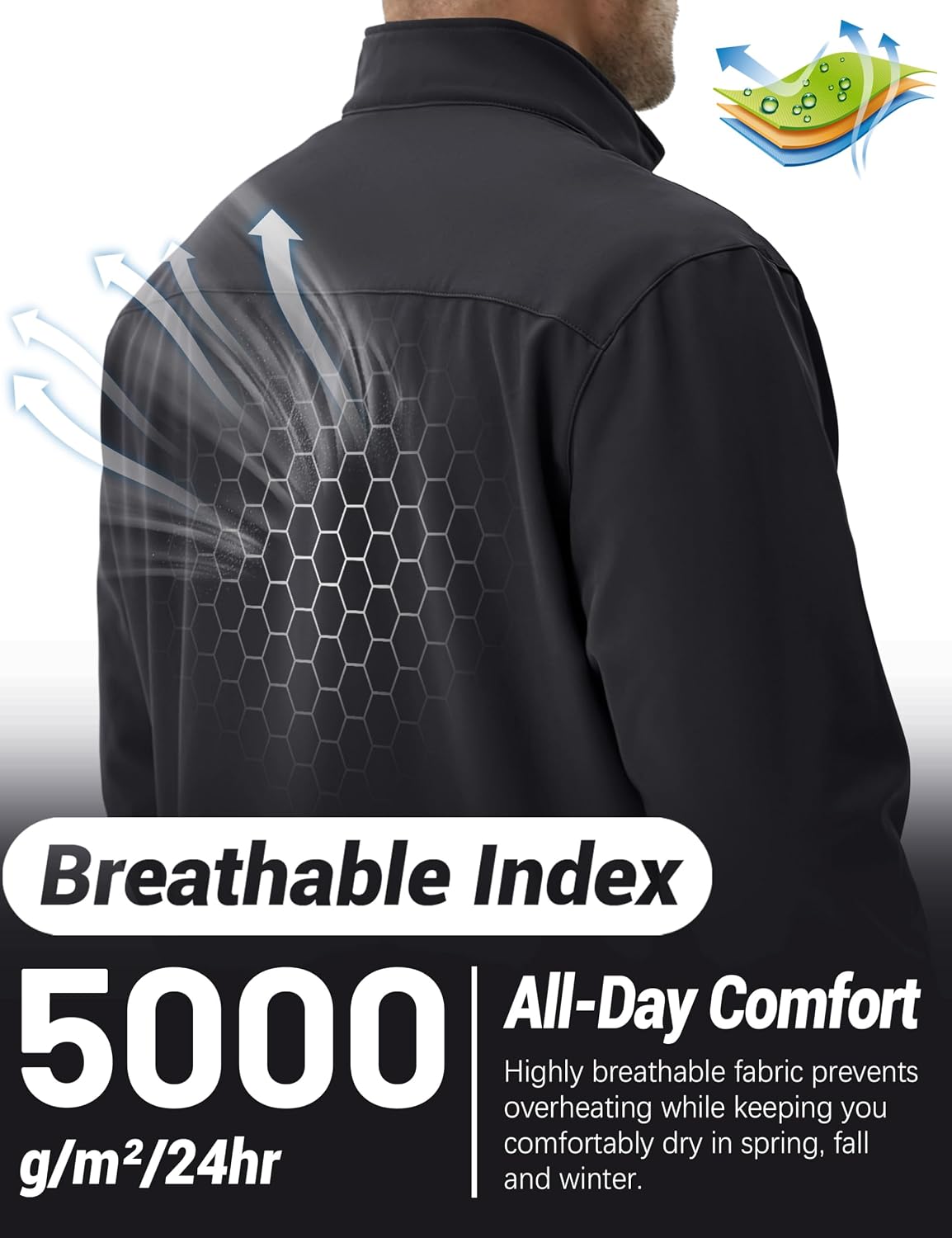 TACVASEN Men's Lightweight Softshell Waterproof Fleece Windbreaker Jacket