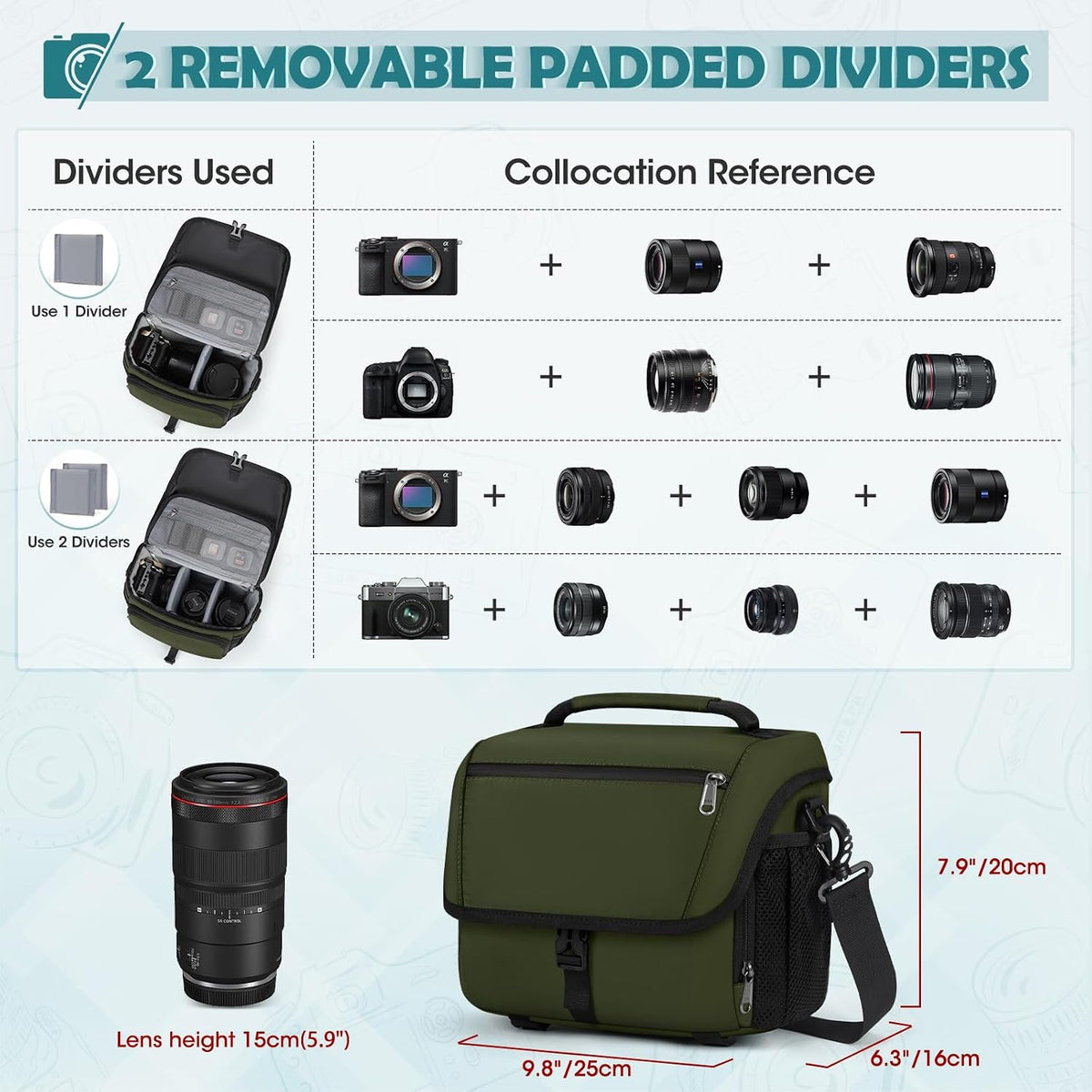 RAINSMORE Camera Bag, DSLR SLR Mirrorless Camera Case for Photographer