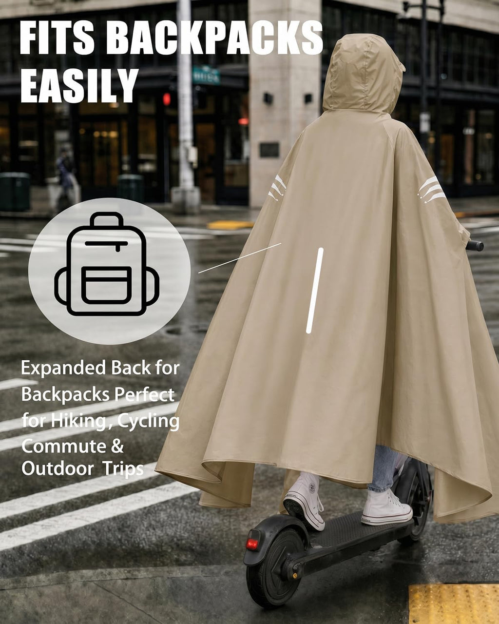 Rain Poncho Waterproof Full Body Long Hooded with Double-Face Visor Mask, Packable Raincoat for Cycling, Hiking