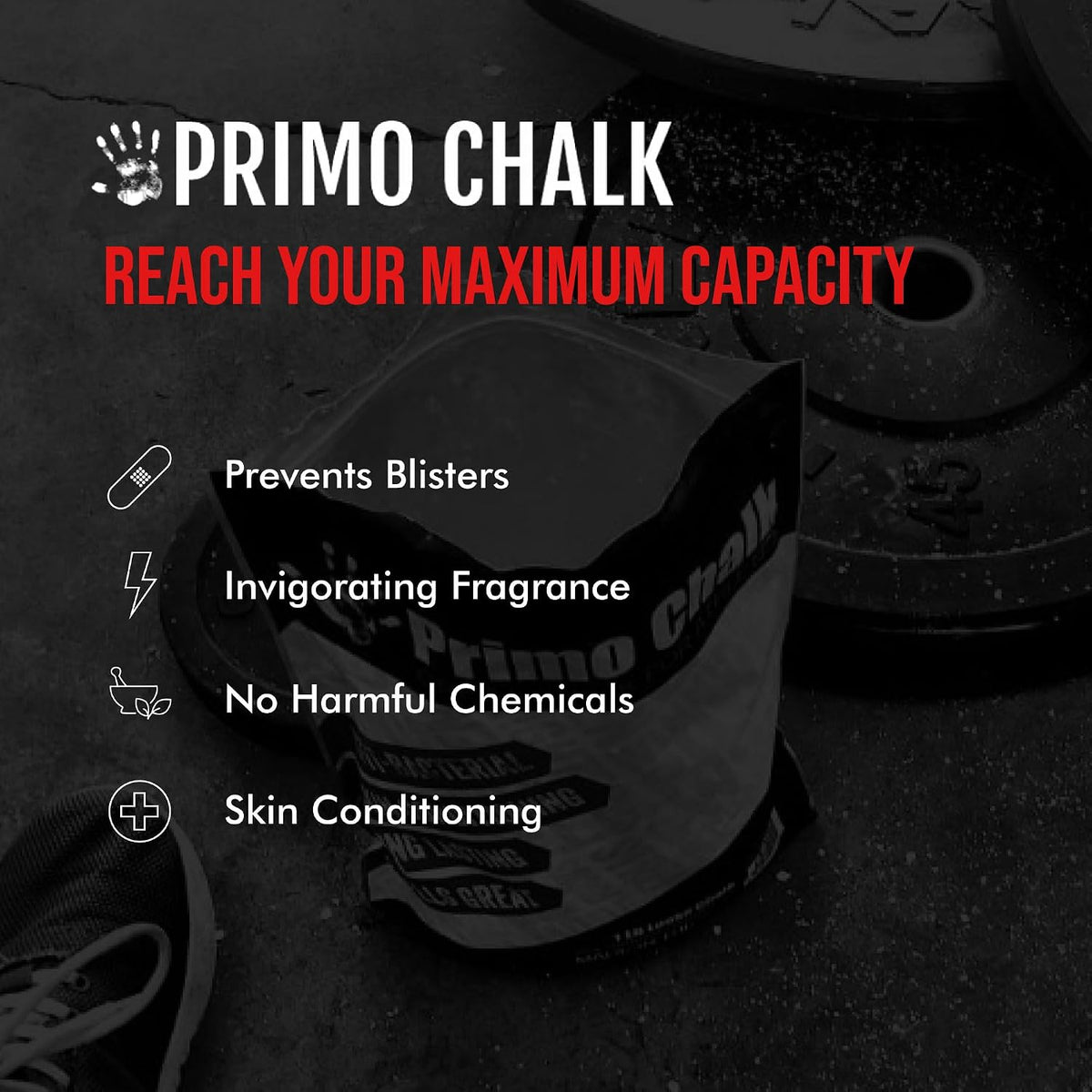 Primo Chalk Resealable Bag: Loose Chalk for Weightlifting, Rock Climbing, & Gymnastics, Made in The USA, Chalk Ball Refill for Superior Grip