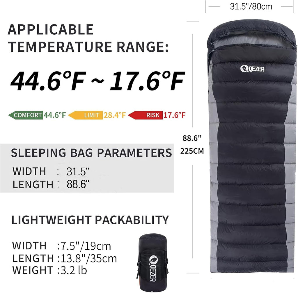 Down Sleeping Bag for Adults, 600FP Cold Warm Weather Backpacking