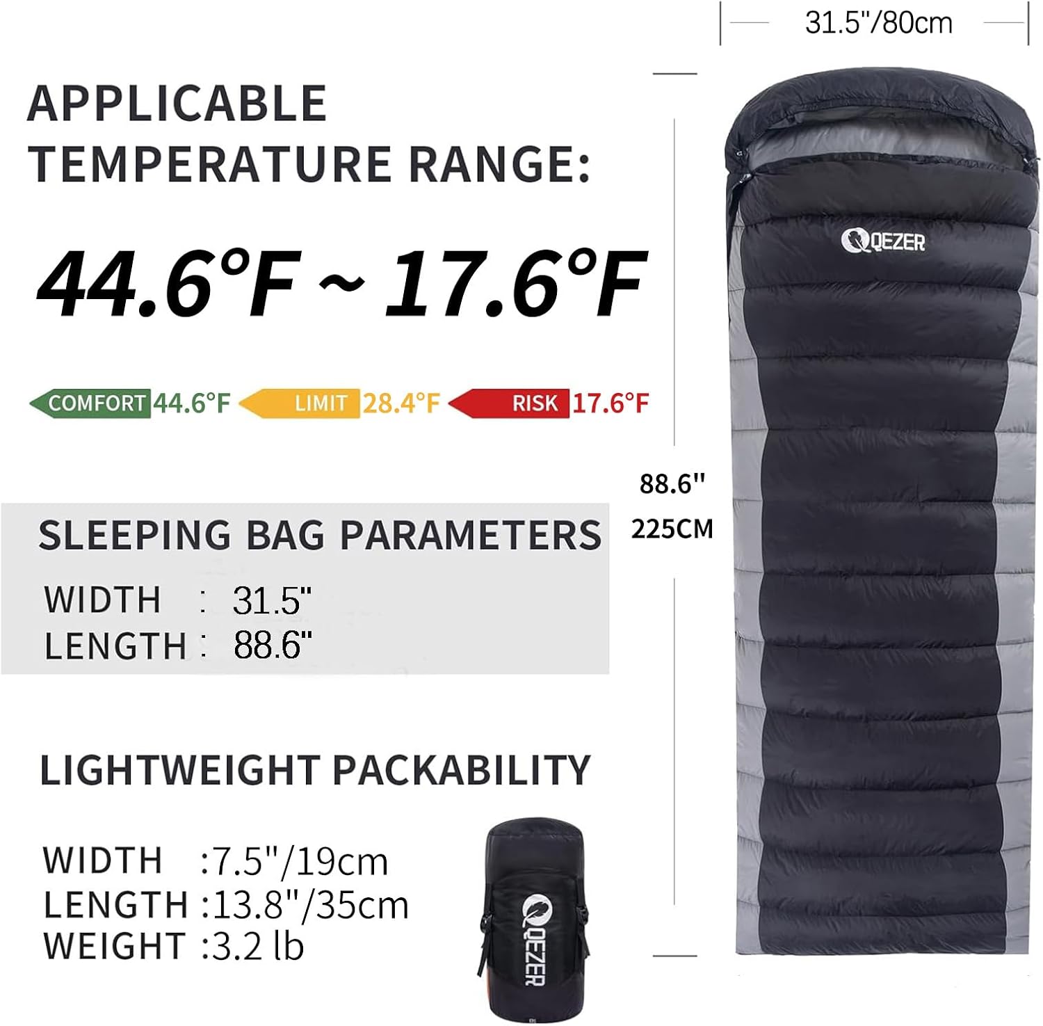 Down Sleeping Bag for Adults, 600FP Cold Warm Weather Backpacking