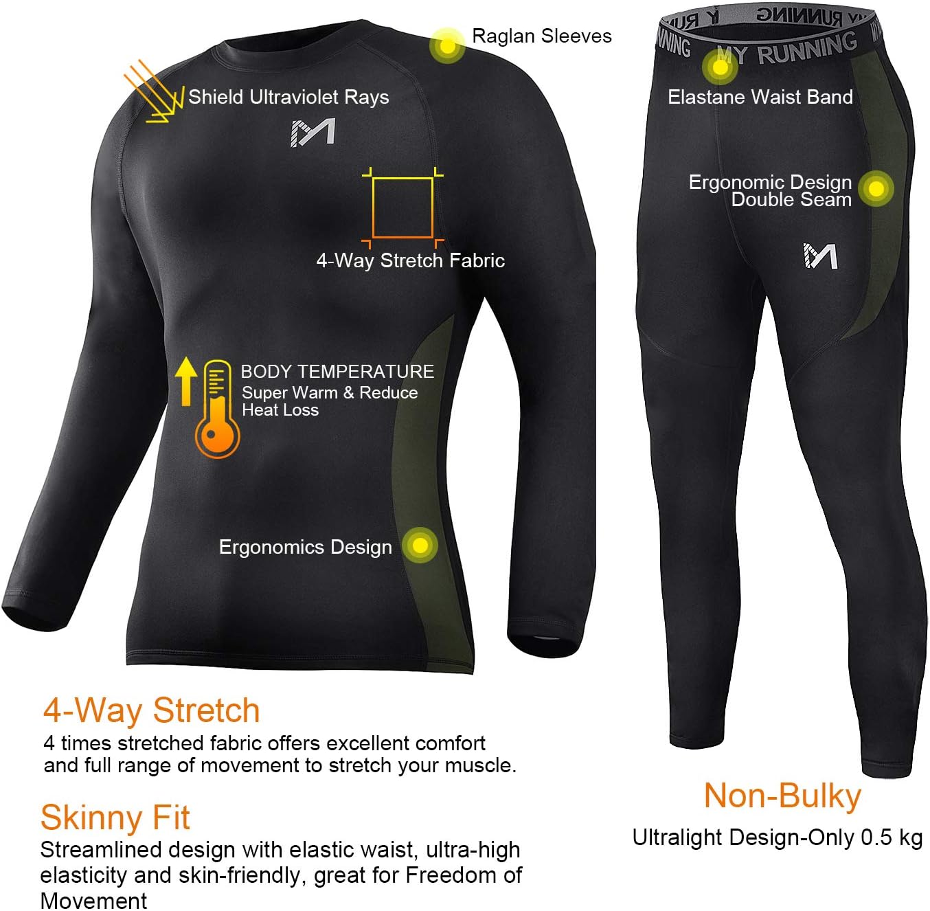 MEETYOO mens Men's Thermal Underwear Set Sport Long Johns Base Layer