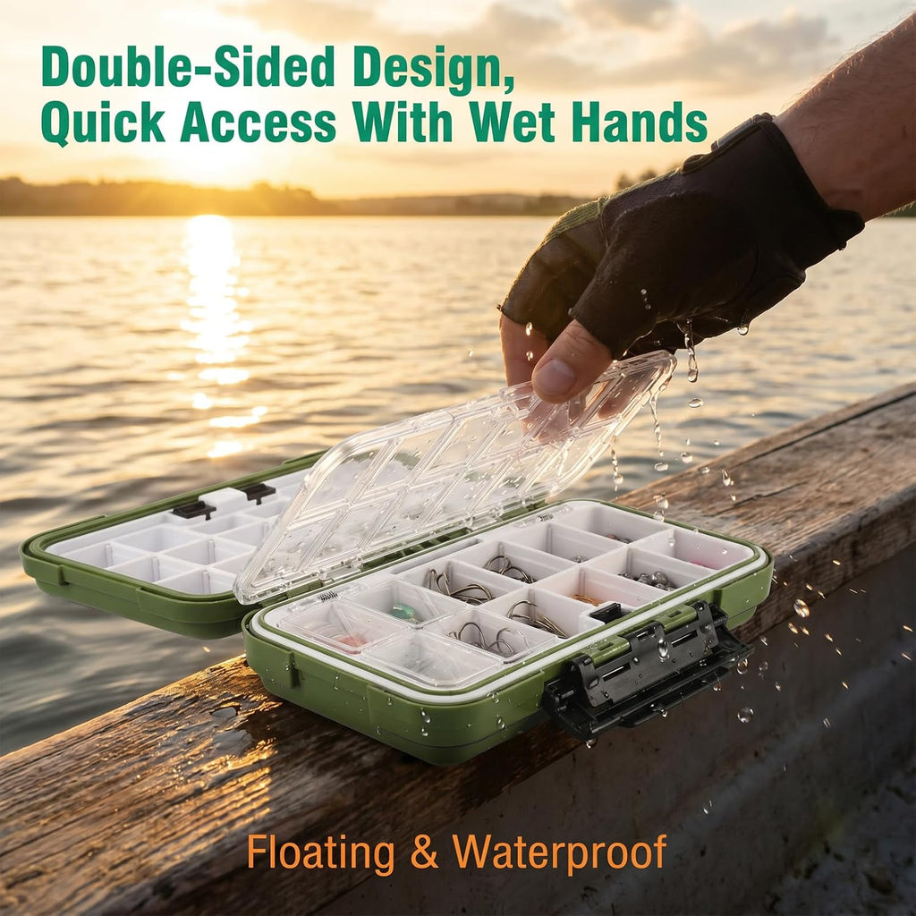 3Pcs Large Tackle Box Organizer, 30 Compartment Portable Waterproof Fishing Lure Box with Removable Dividers Double-Sided Plastic Storage Containers Terminal Fishing Tackle Boxes Organizer