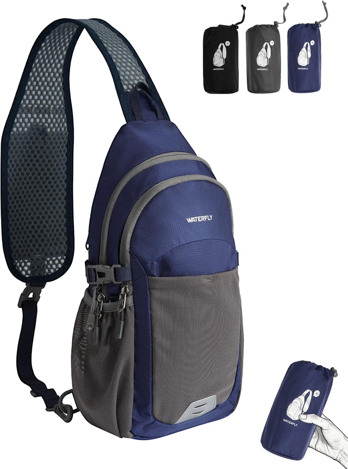 WATERFLY Packable Sling Bag RFID Travel Crossbody Backpack for Women Men