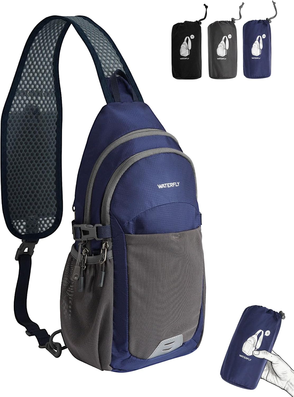 WATERFLY Packable Sling Bag RFID Travel Crossbody Backpack for Women Men