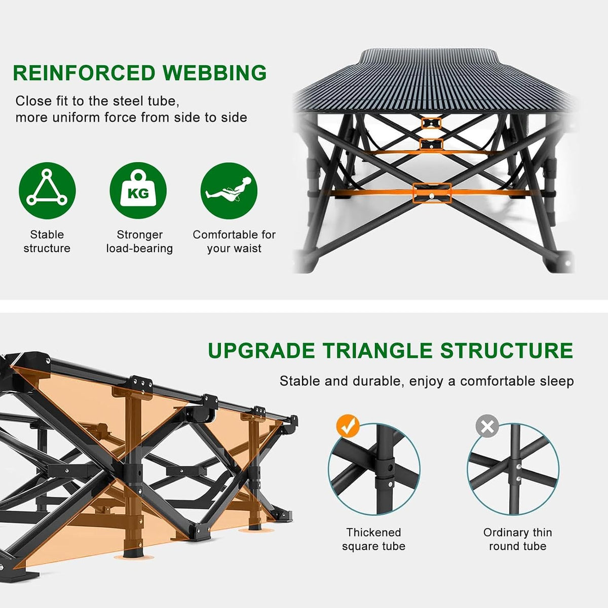 Camping Cot, 28'' Wide Sleeping Cots for Adults, Folding Bed with Pad & Bag