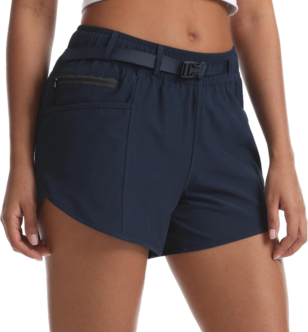 Women's Athletic Hiking Shorts with Liner Quick-Dry Workout Running Shorts