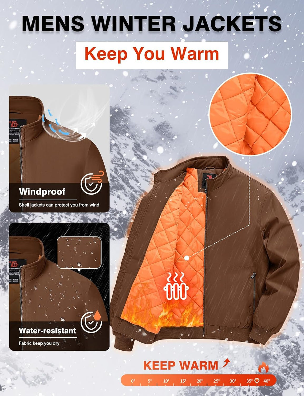 TBMPOY Men's Winter Jackets Bomber Padded Casual Windbreaker Warm Fall Coat