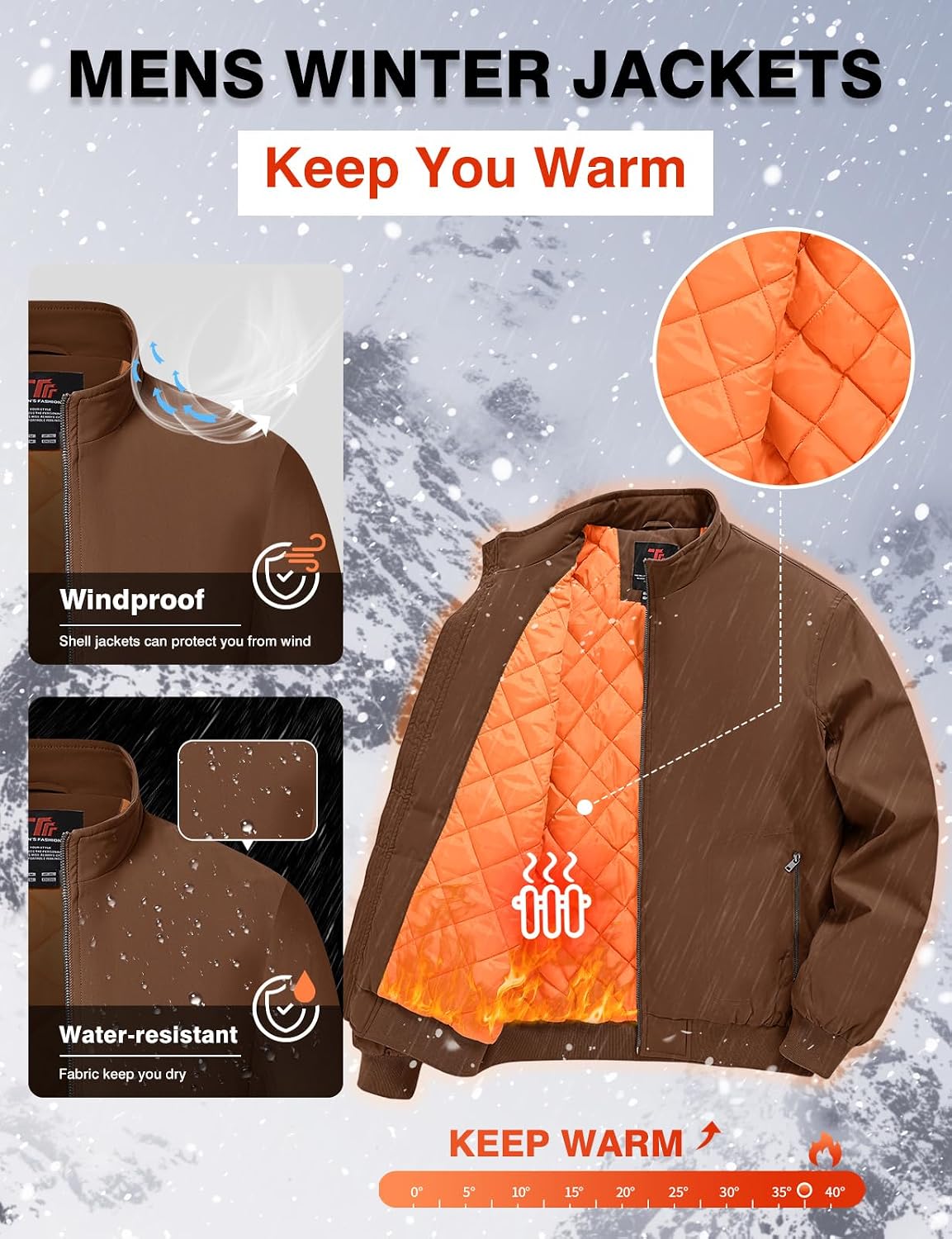 TBMPOY Men's Winter Jackets Bomber Padded Casual Windbreaker Warm Fall Coat