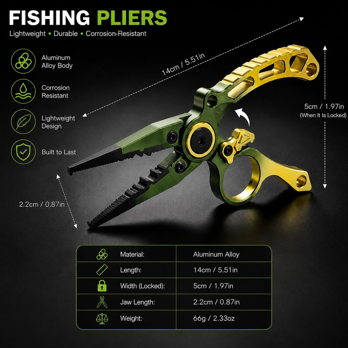 Saltwater Fishing Pliers, Split Ring Pliers with Tungsten Cutter & Lanyard