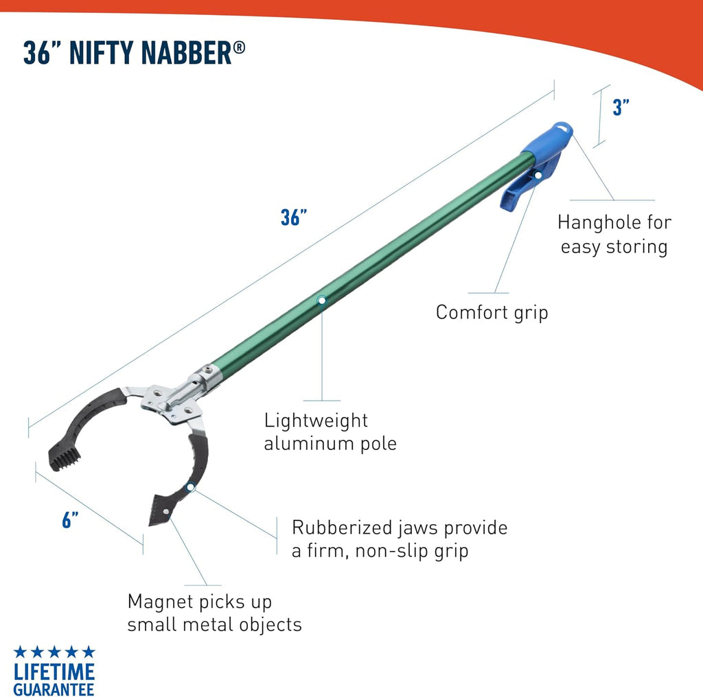 Unger Professional 36” Nifty Nabber, 2 Count, Reacher Grabber Tool, Trash Picker Upper, Built-in Magnet and Ergonomic Grip, Outdoor Claw Pickup, Reaching Assist for Seniors, Safely Perform Tasks