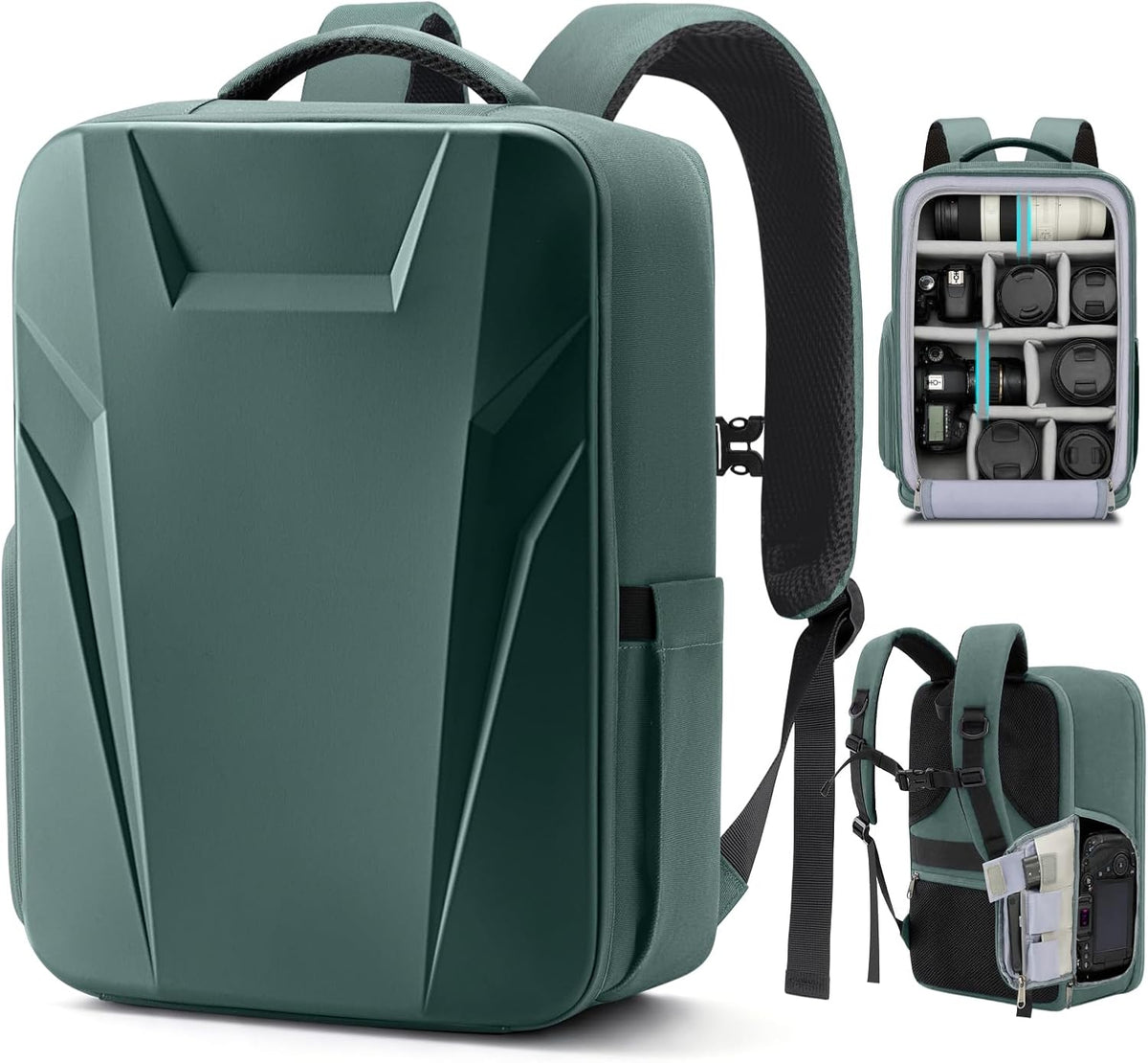 RAINSMORE Camera Backpack,Hardshell Photography DSLR Camera Bag，Green