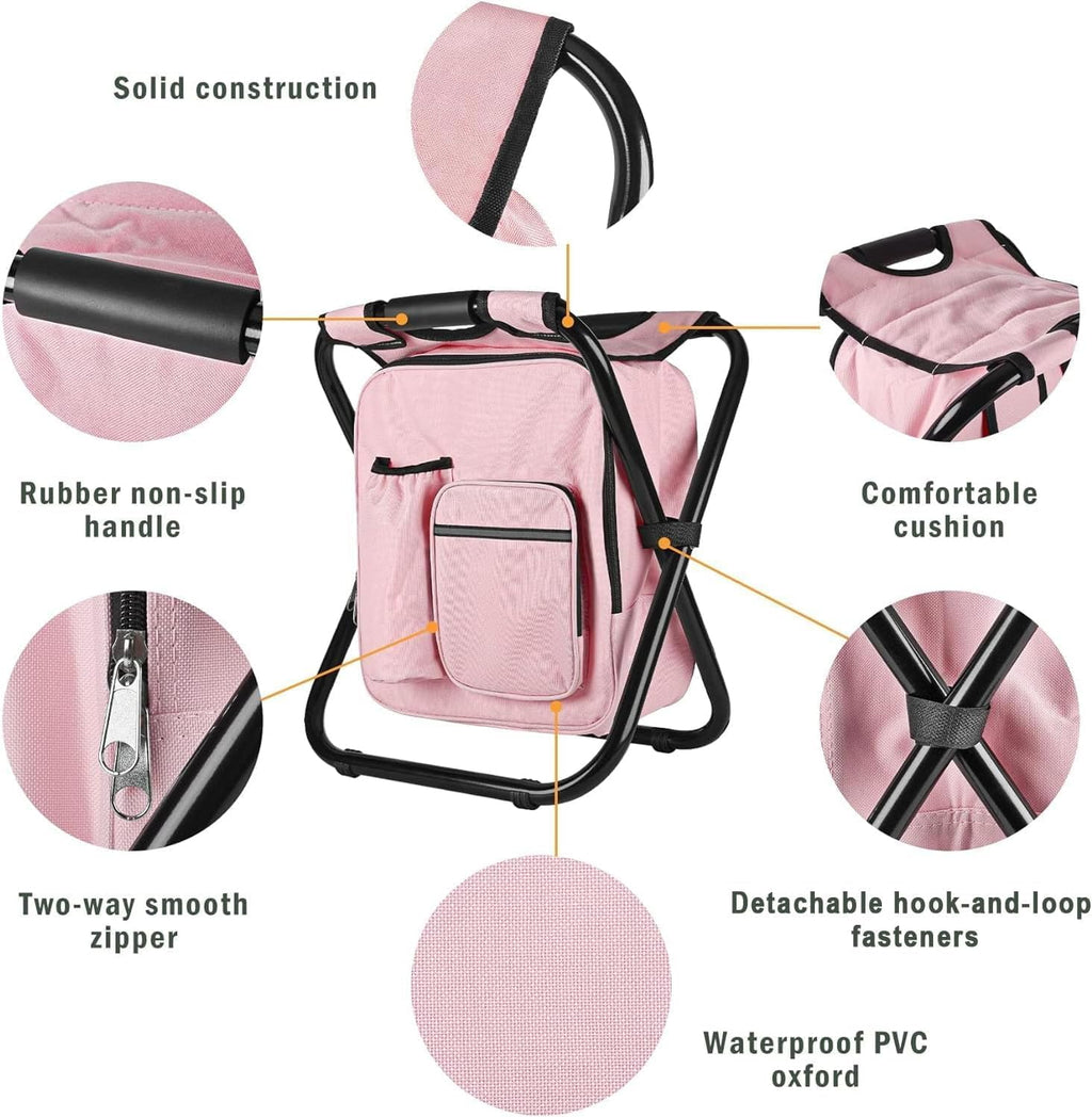 Kikerike Backpack Stool Cooler Chair Heavy Duty 300 LBS Max Load Portable Lightweight Stool Backpack Folding Fishing Cooler Seat for Camping Hunting Fishing
