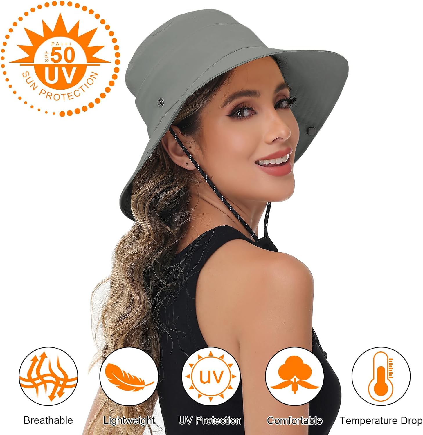 Sun Hats for Women Bucket Hat UV Protection Fishing Hat Wide Brim Safari Hats 2 in 1 Zip-Off Sun Visor Hats UPF 50+
