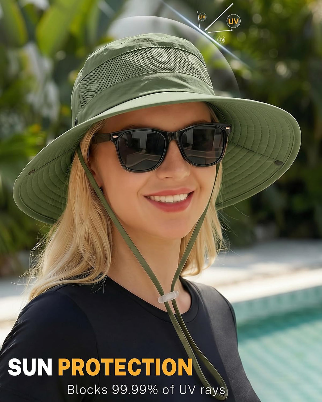 Women's Sun Hat Sun Protection Wide Brim Bucket with Ponytail Hole Summer