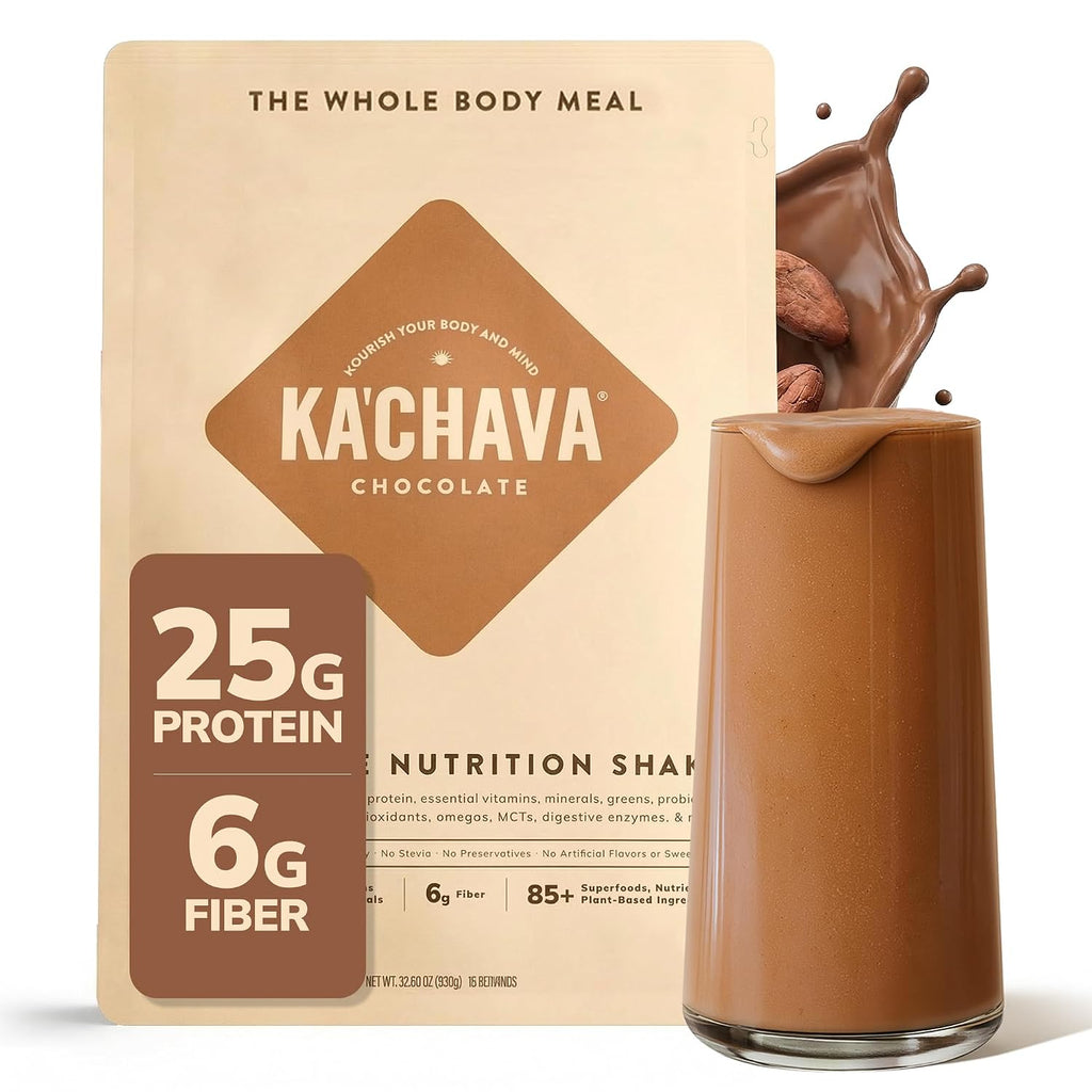Ka’Chava Whole Body Meal Shake Chocolate 2 lb – Vegan Protein Powder with 85+ Superfoods & Greens – Plant-Based Meal Replacement with Probiotics & Digestive Enzymes – Gluten & Dairy Free (15 Servings)