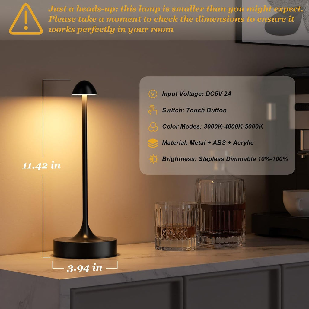 Cordless Rechargeable Table Lamp, Battery Operated Desk Lamp, Black, 2 Pack