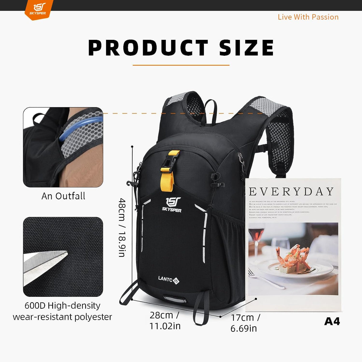 SKYSPER Small Hiking Backpack - 25L Travel Daypack Lightweight Bag Water Resistant Hiking Backpacks for Women Men