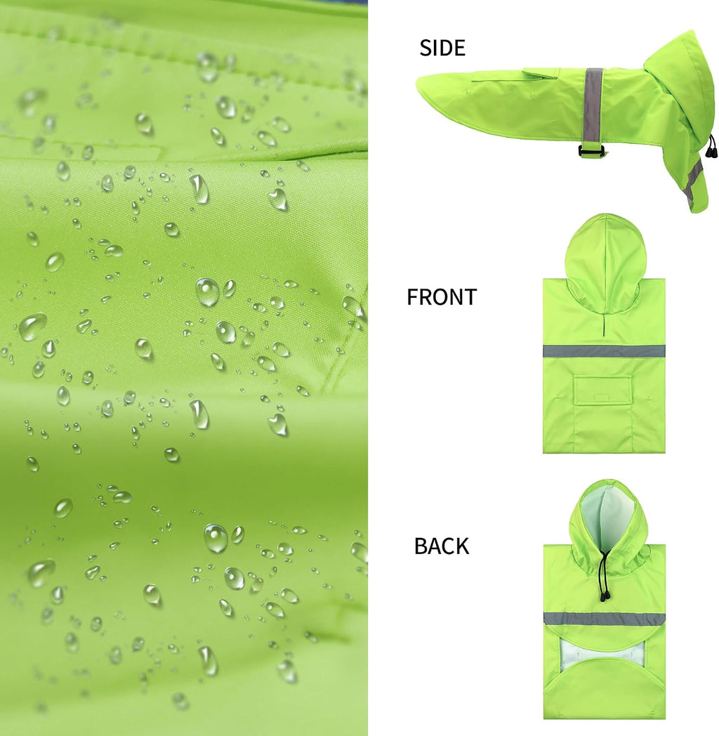 NACOCO Large Dog Raincoat Adjustable - Pet Water Proof Clothes Lightweight Rain Jacket Poncho Hoodies with Strip Reflective (M, Green)