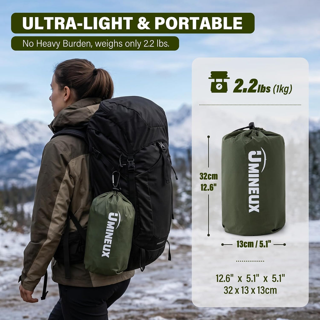 UMINEUX Inflatable Sleeping Pad for Camping, 9.0 R-Value Insulated Camping Pad, Compact All Season Backpacking Sleeping Pad, Lightweight Sleeping Mat for Outdoor Hiking, 75.9 × 25.6in, Green