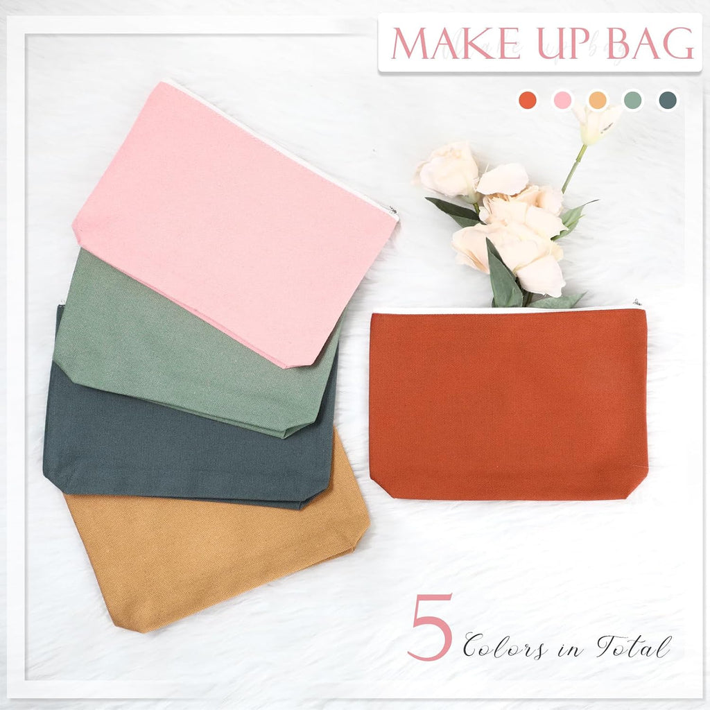 Reginary 10 Pcs Canvas Makeup Bags Bulk Blank Cosmetic Bags,Boho Color