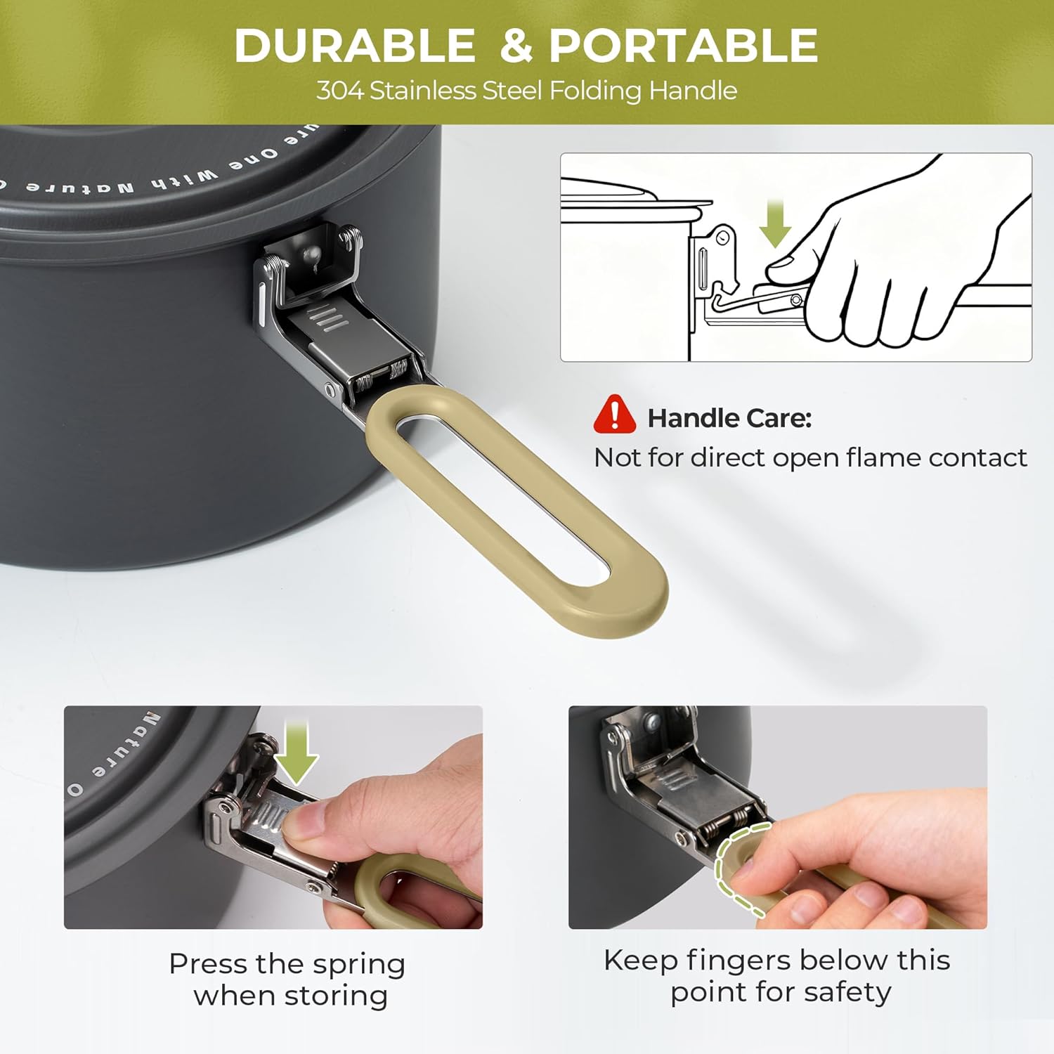 ALOCS Camping Cookware Portable Non-Stick Mess Kit with Foldable Handle